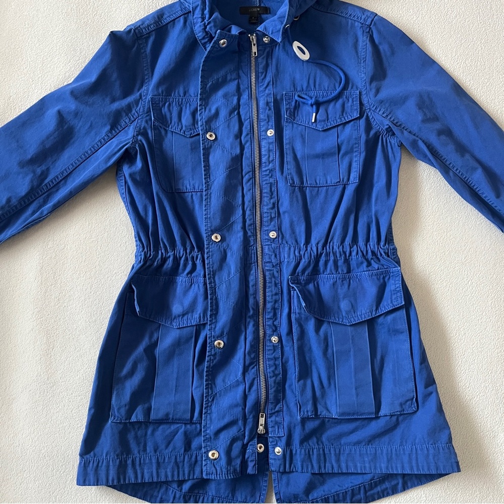 J Crew Women’s Blue Lagoon Fatigue Hooded Boyfriend Utility Jacket Cinch Waist - Picture 9 of 16